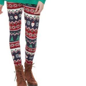 Womens Christmas Leggings SO XL Santa Tree Blue Red Stretch Elastic Waist Winter
